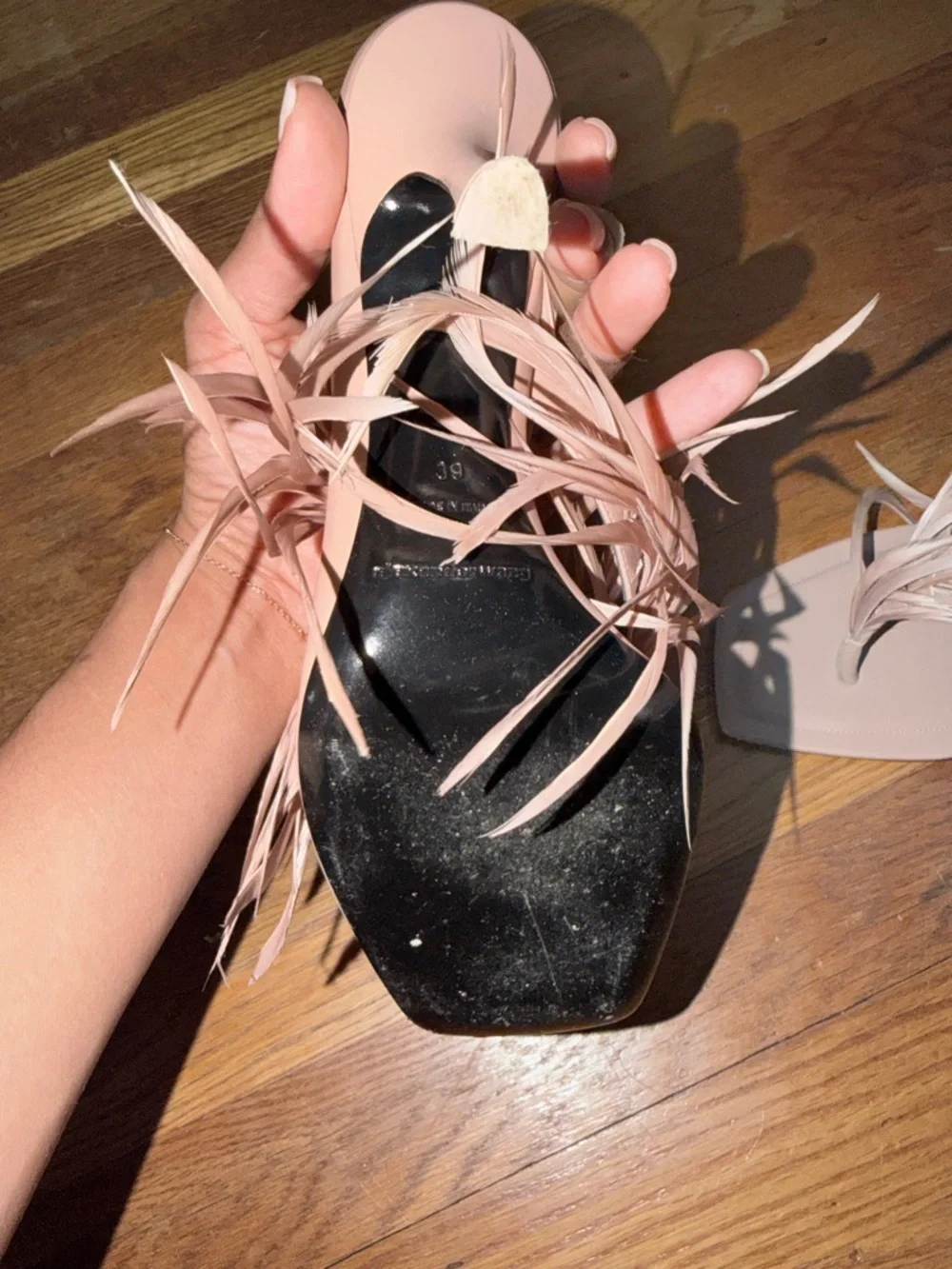 Alexander Wang Ivy Feather Sandal Nude Pink Square-Toe Mules Heels Size 39 - Picture 6 of 8